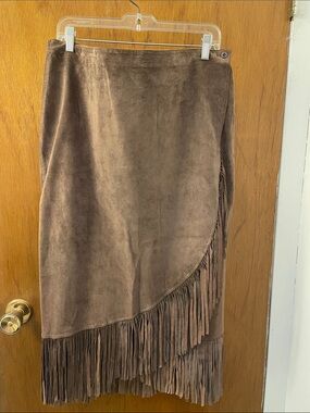 Chico's Brown Suede Fringe Midi Skirt